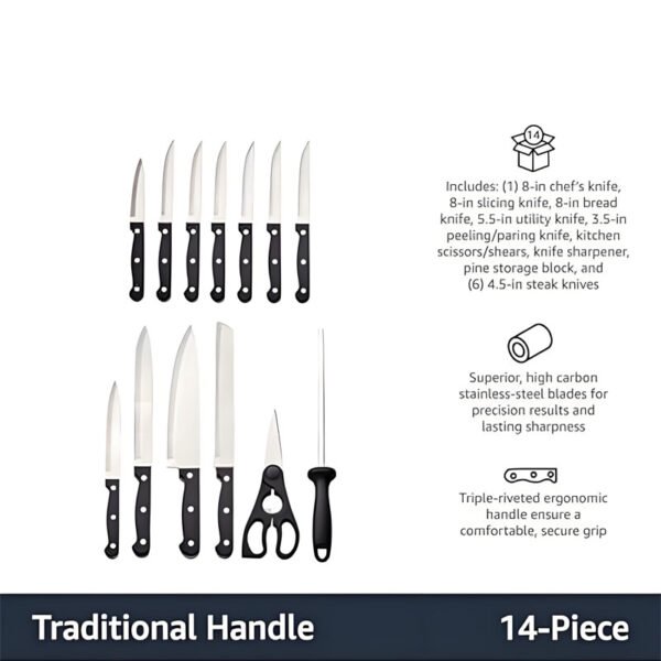 Amazon Best Selling 14-Piece High Carbon Stainless Steel Kitchen Knife Set Wholesale - Image 2